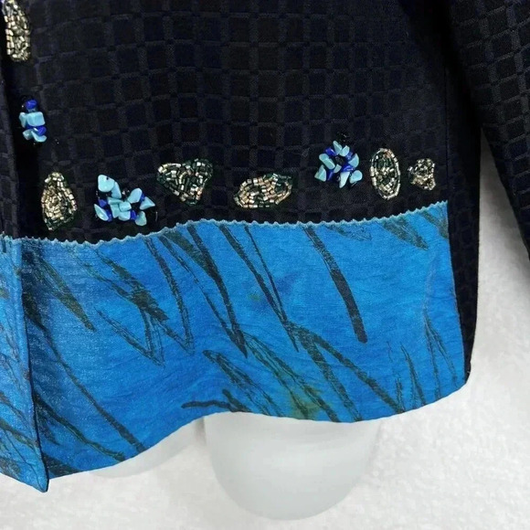 ALEX KIM Womens M Artful Mandarin Collar Jacket Front Embellish Embroidered Boho - Picture 9 of 16